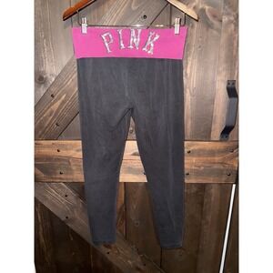 Victoria Secret Y2K Sz M‎ Medium PINK Yoga Bling Sequin Leggings 2013 Black